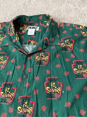 Vintage 2001 Heinz EZ Squirt Ketchup Button Up Shirt Green Large Y2K